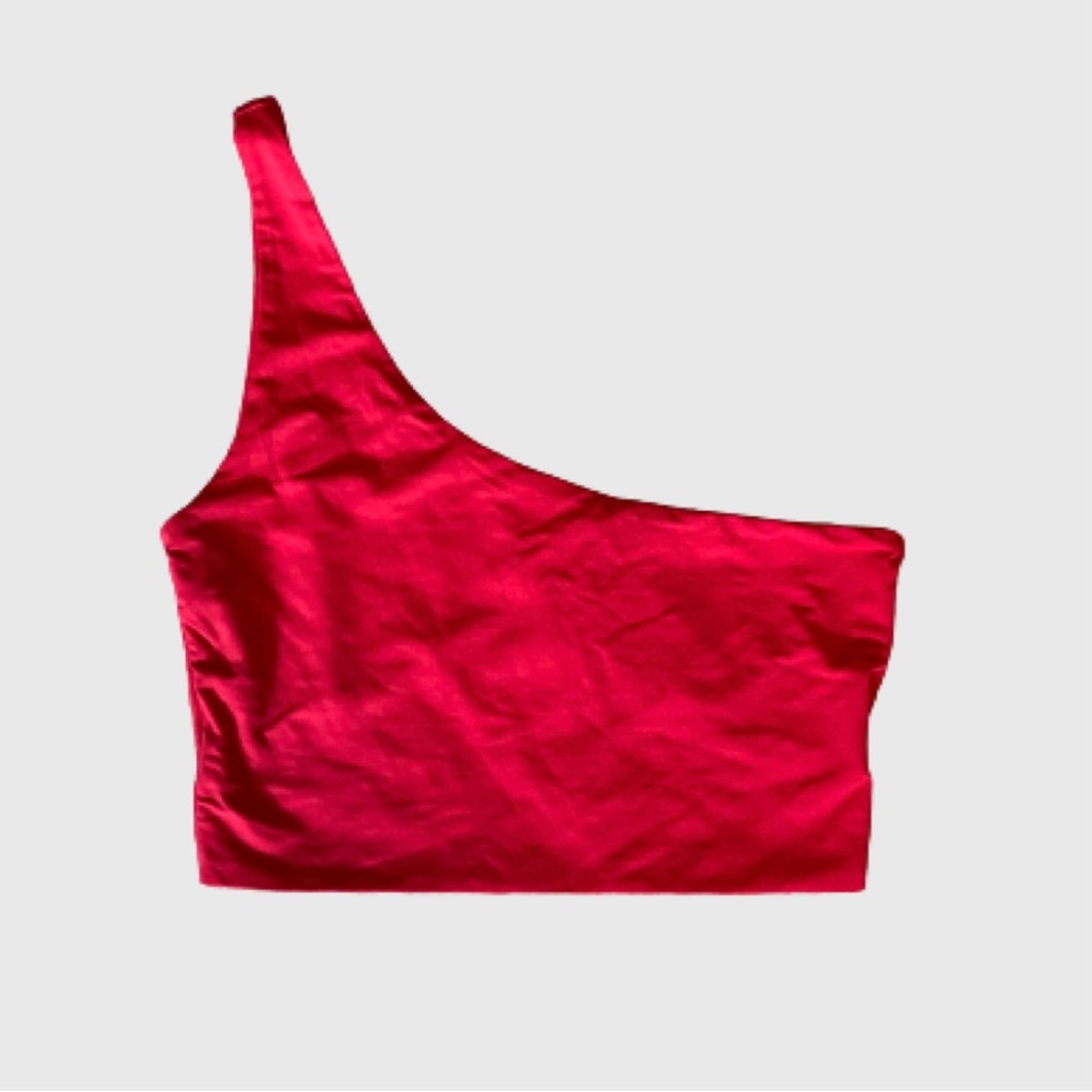 one shoulder red crop top